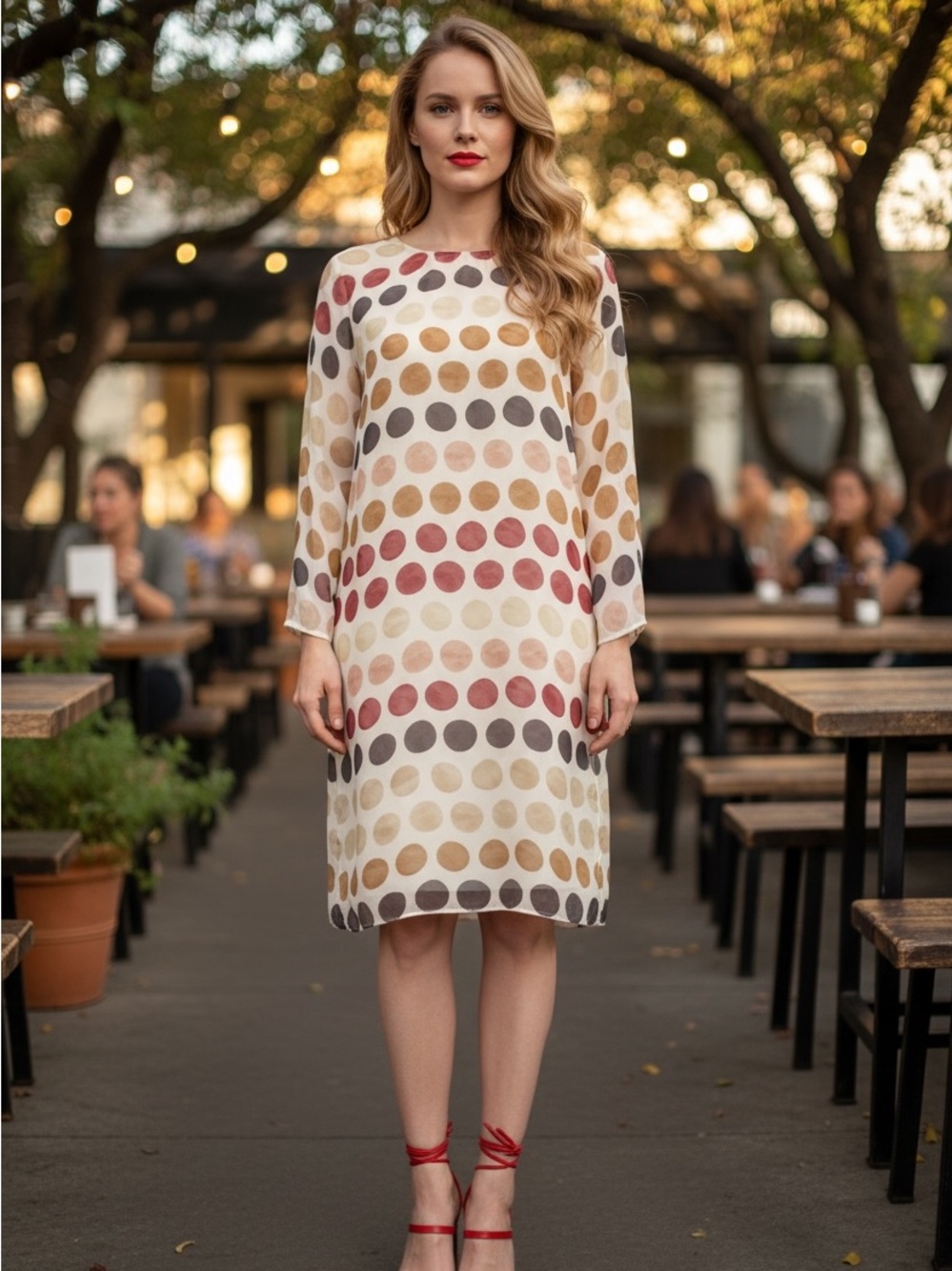 Dior Cream Shift Dress with Multicolor Polka Dots